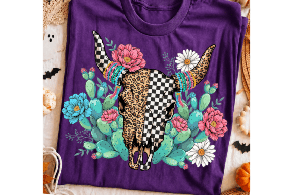 Boho Cow Skull Western Cactus Floral DTF