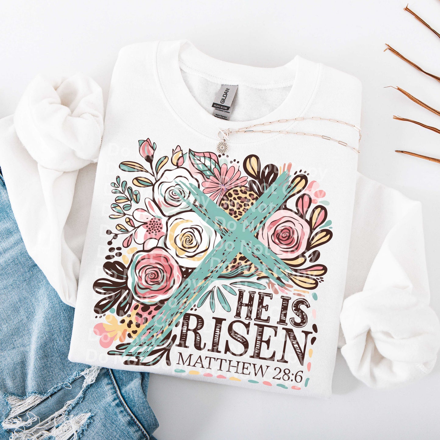 He Is Risen Cross DTF