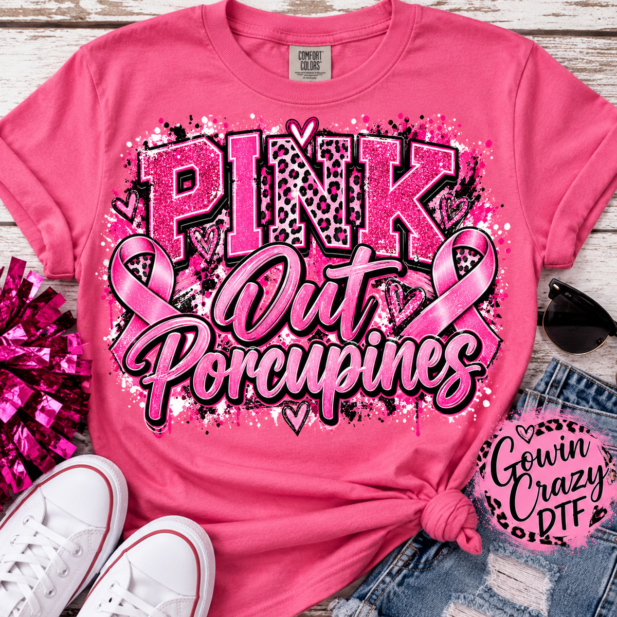 Pink Out Porcupines Leopard Heart DTF