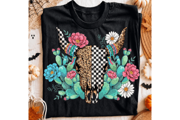 Boho Cow Skull Western Cactus Floral DTF