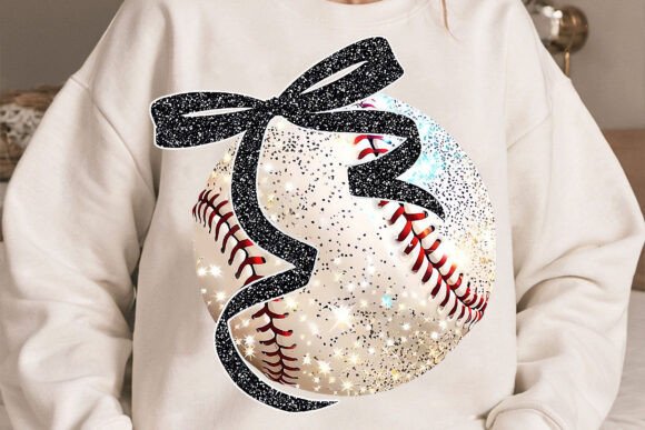 Glitter Baseball Black Bow DTF
