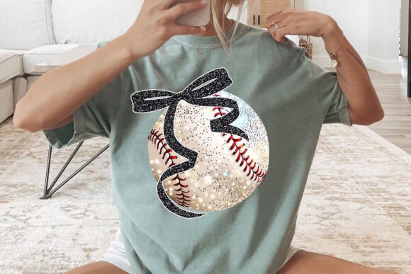 Glitter Baseball Black Bow DTF