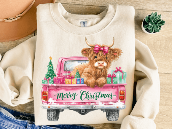 Merry Christmas Highland Cow DTF