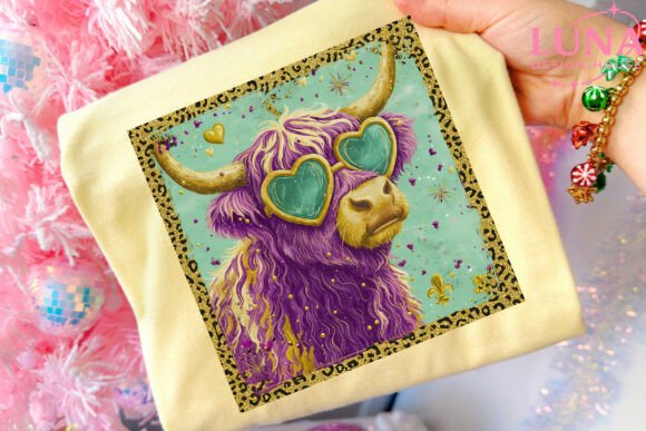 Mardi Gras Highland Cow DTF