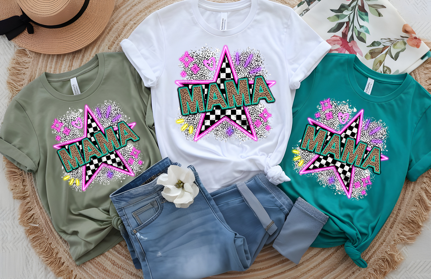 Mama Cheetah Checkered Star DTF