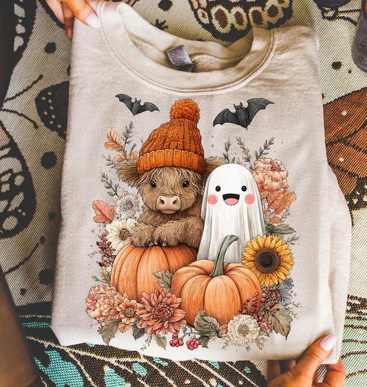 Cute Fall Highland Cow Ghost DTF