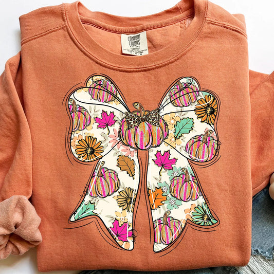 Floral Fall Coquette Pumpkin Bow DTF
