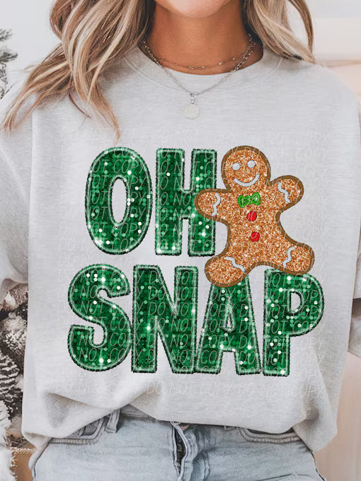 Oh Snap Gingerbread Green Glitter DTF