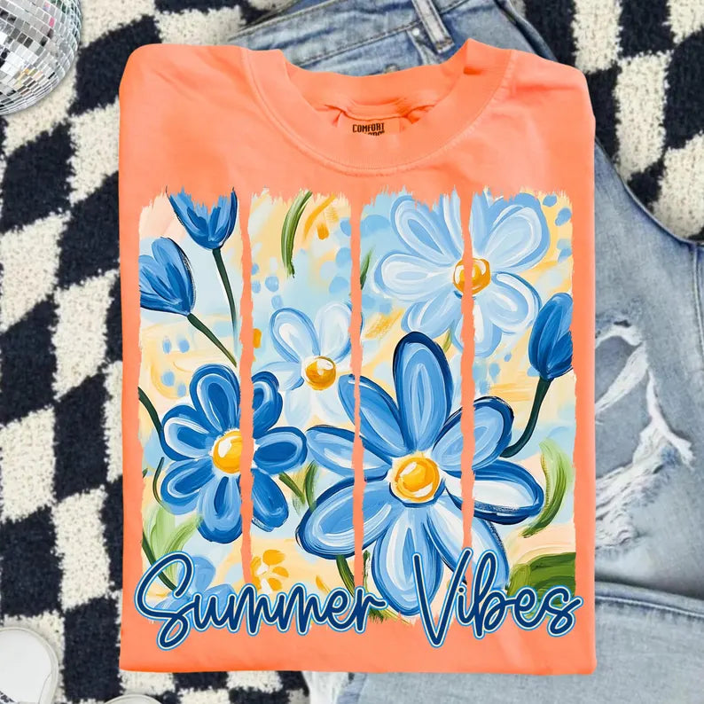 Summer Vibes Blue Watercolor DTF