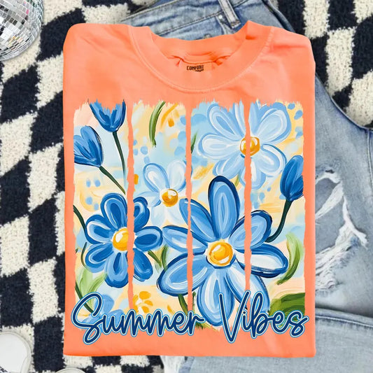 Summer Vibes Blue Watercolor DTF