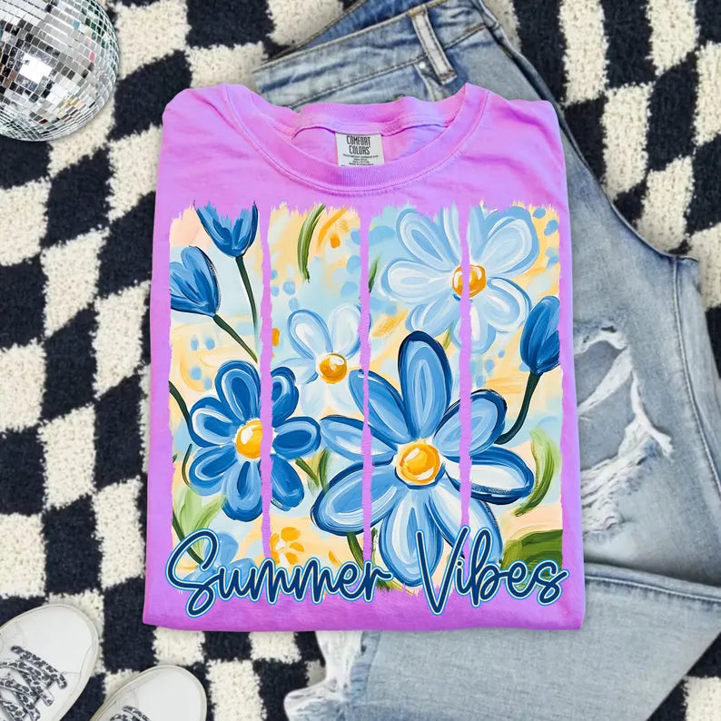 Summer Vibes Blue Watercolor DTF