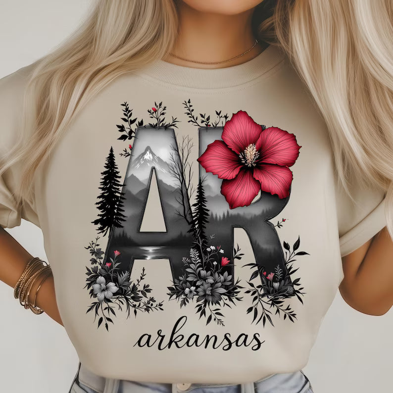 Arkansas Mountain Floral Red Hibiscus DTF