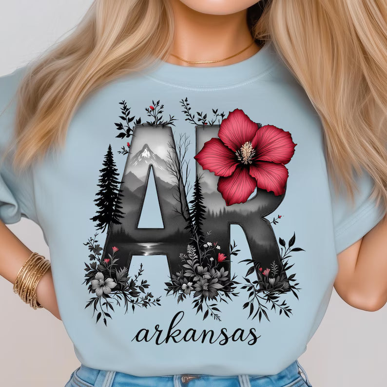 Arkansas Mountain Floral Red Hibiscus DTF