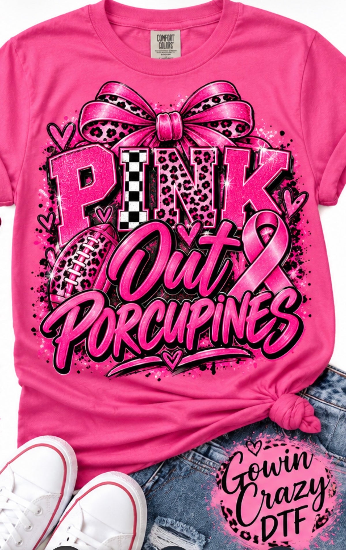 Pink Out Porcupines Checkered Leopard DTF