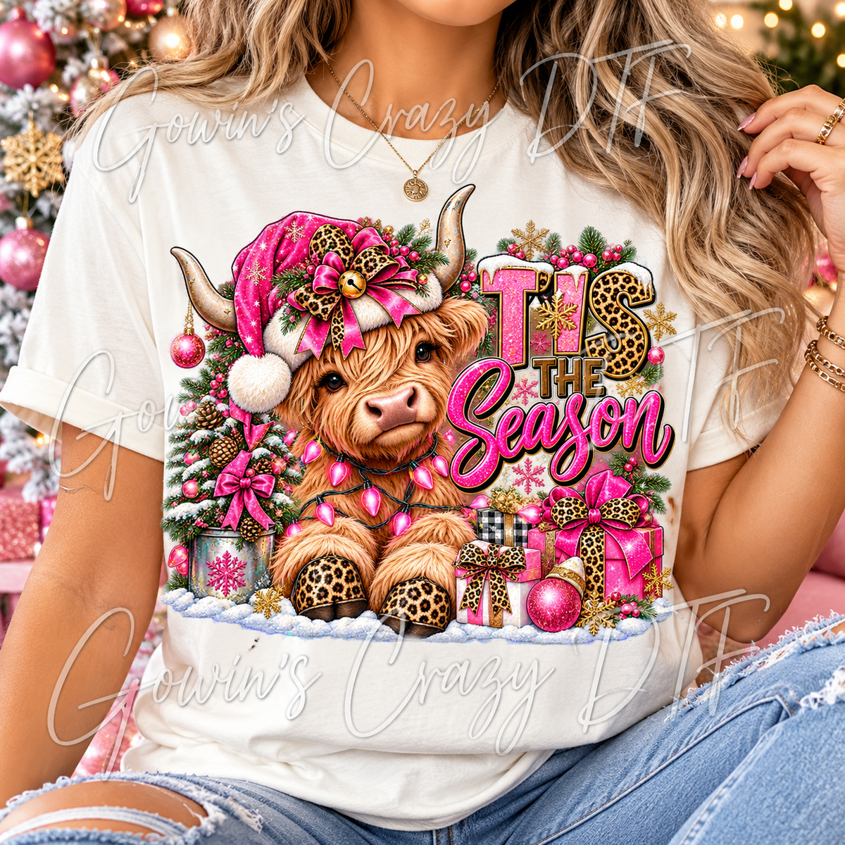 Tis The Season Highland Cow DTF