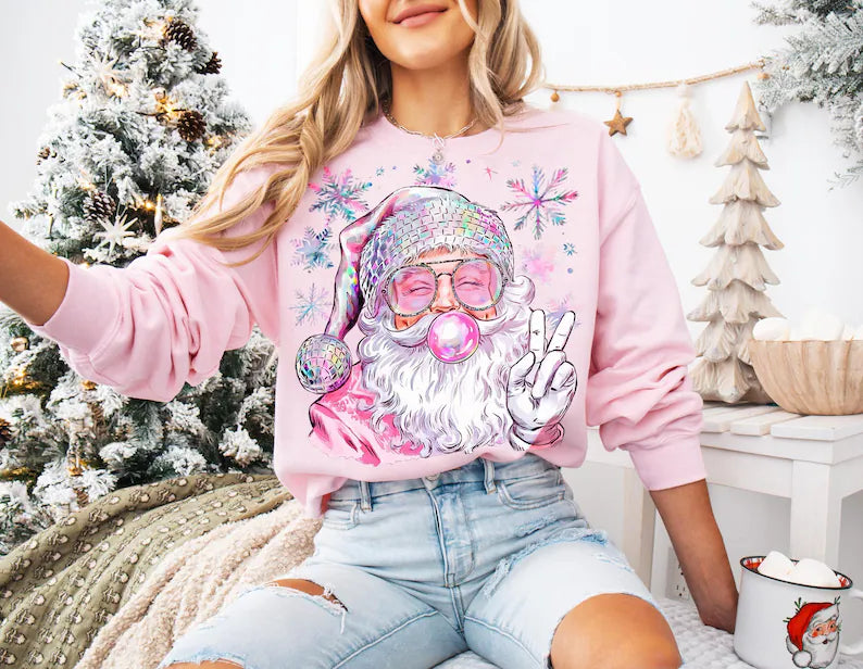 Retro Santa Christmas Blowing Bubble DTF